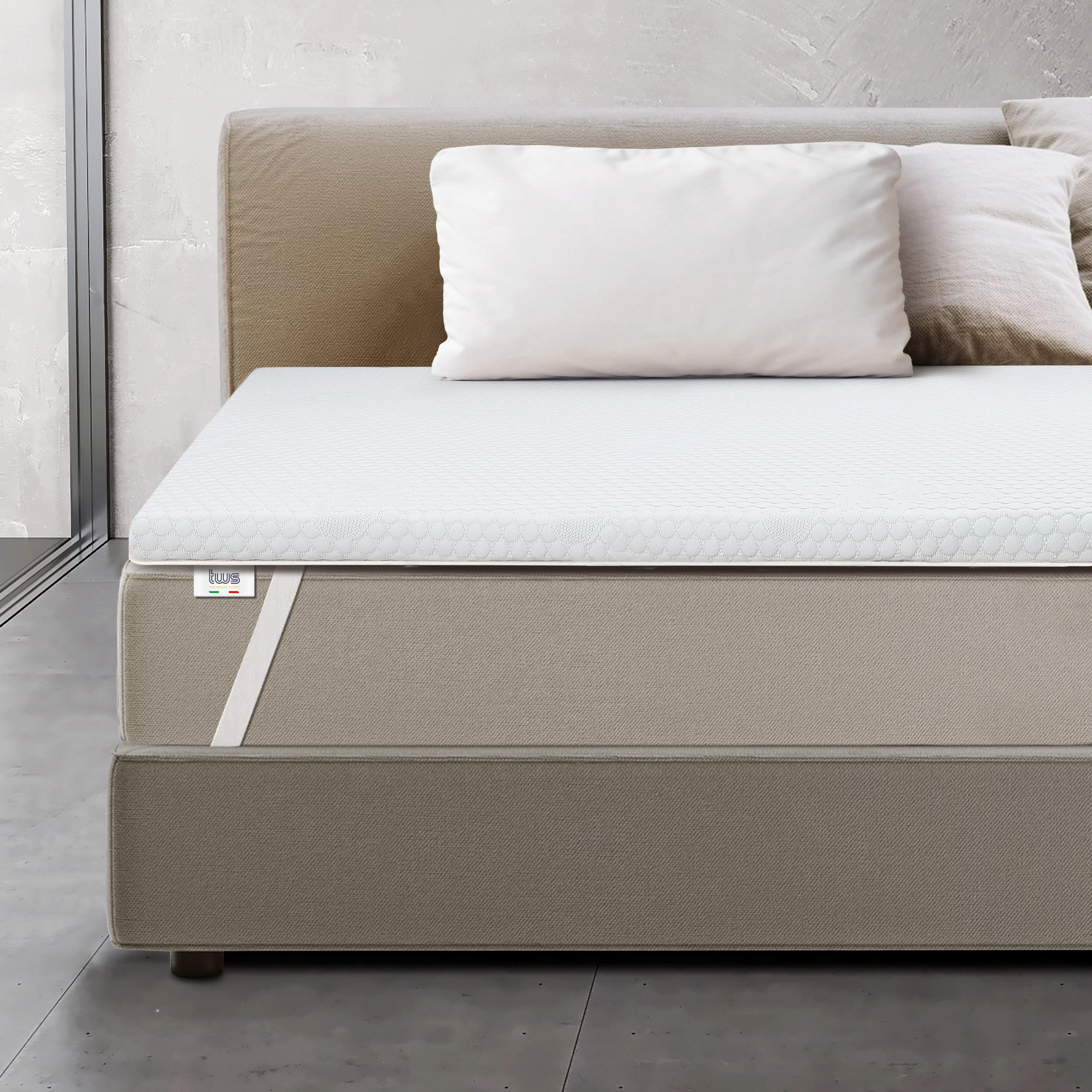 TOPPER Memory Foam Einzelmatratzenauflage | 6 cm Matratzentopper | Antibakteriell und antimykotisch | 90 x 200 - Weiß, Textil (90/200cm) - The White Stone