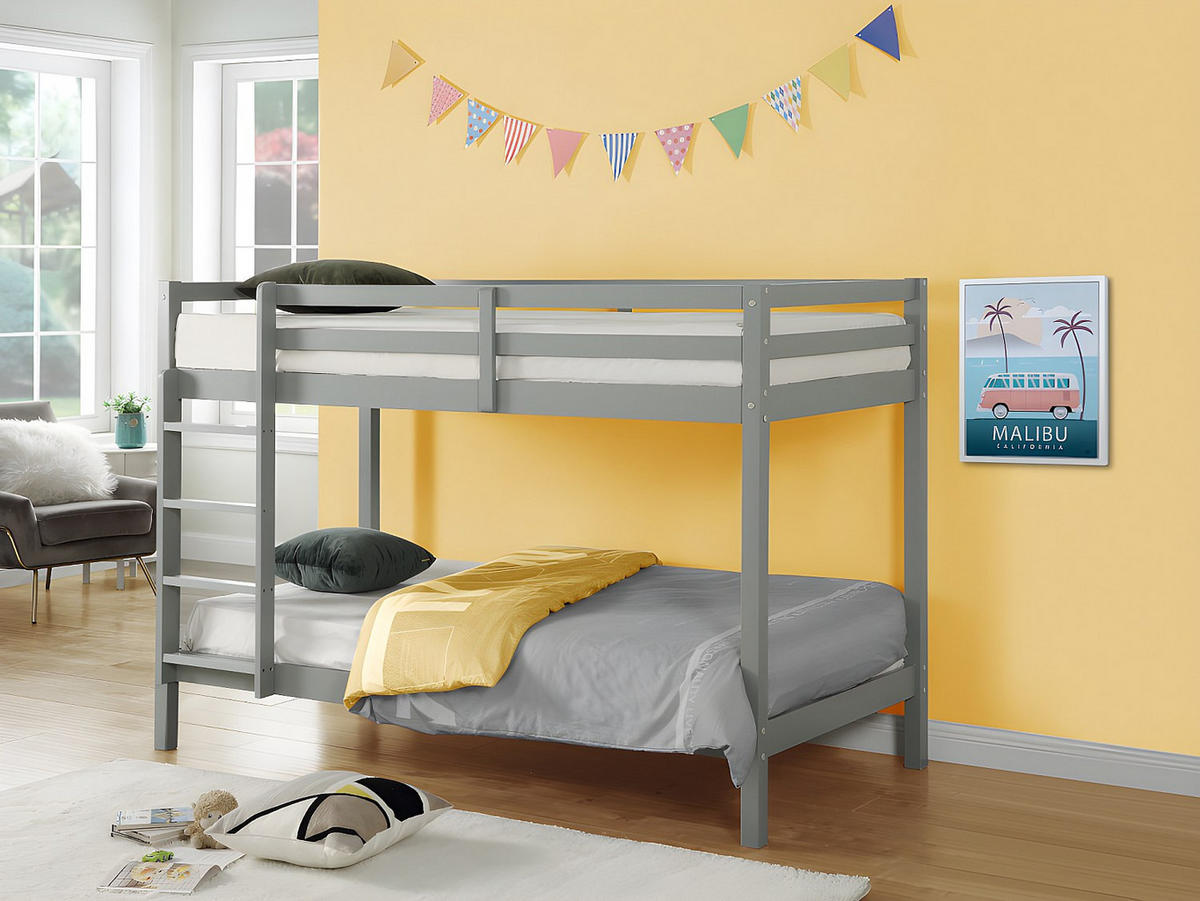 ETAGENBETT mit Matratzen - 2x 90 x 190 cm - Kiefer massiv - Grau - ANICET II - Grau, Holz (97/198cm) - Vente-Unique