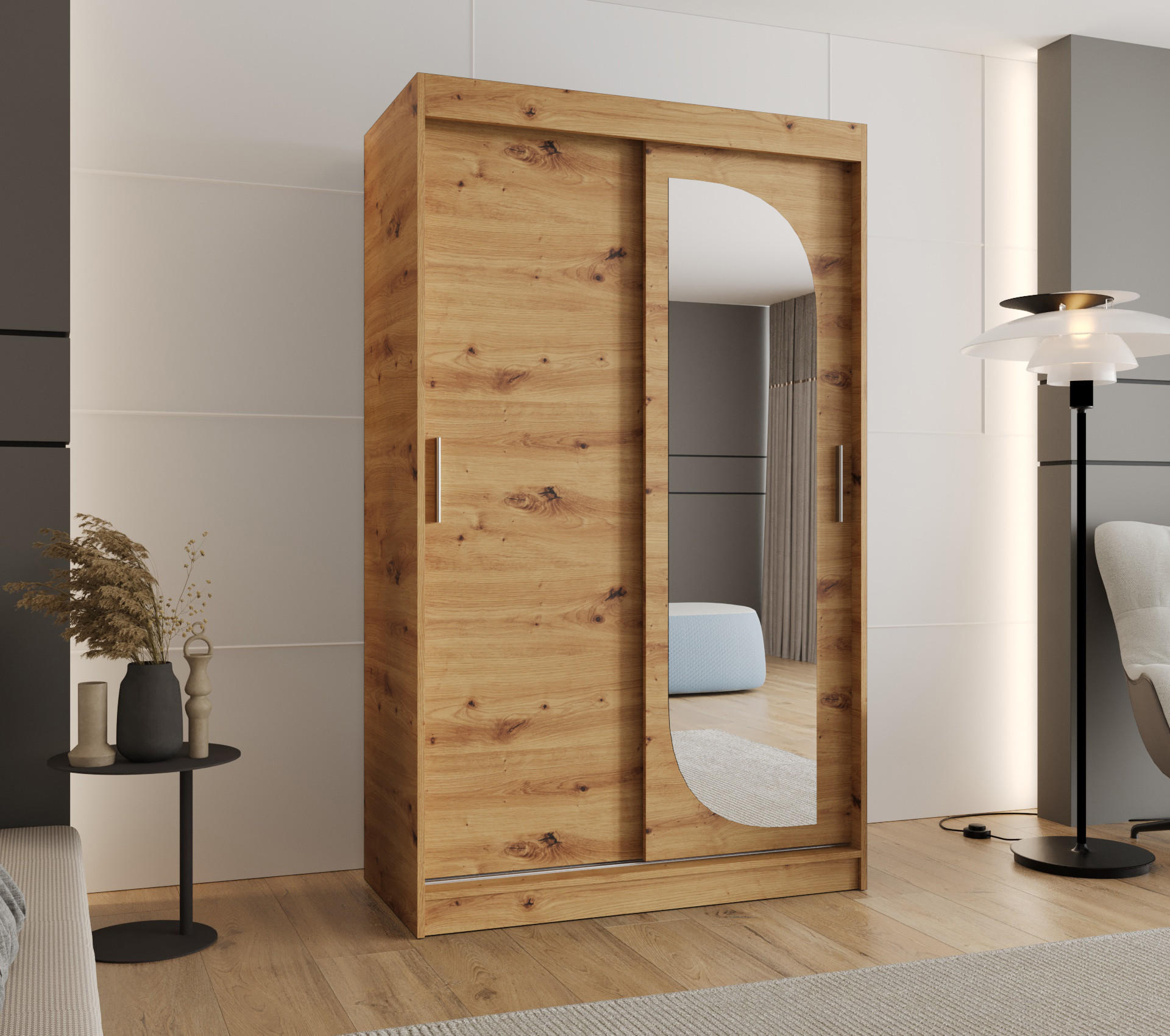 SCHWEBETÜRENSCHRANK 200/120/62 2-türig - Silberfarben/Eiche Artisan, Holz (120/200/62cm) - MÖBEL KRYSPOL