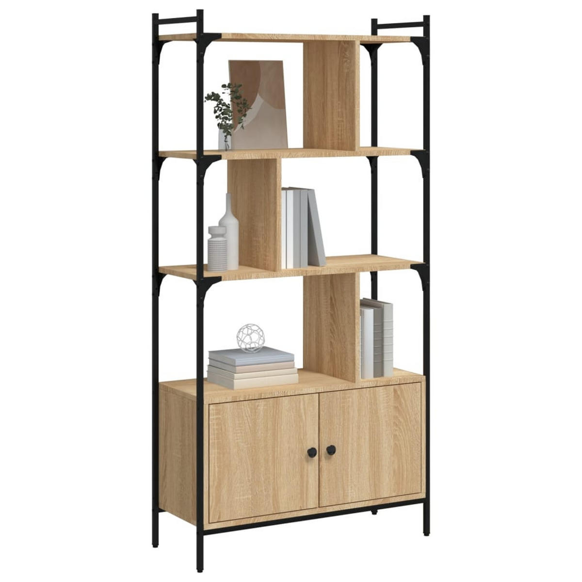 BÜCHERREGAL mit 3 Ebenen, kleinem Schrank 76,5/30/154,5 cm aus Holzwerkstoff Sonoma-Eiche Dekor - Sonoma Eiche, Holz (76.5/154.5/30cm) - vidaXL