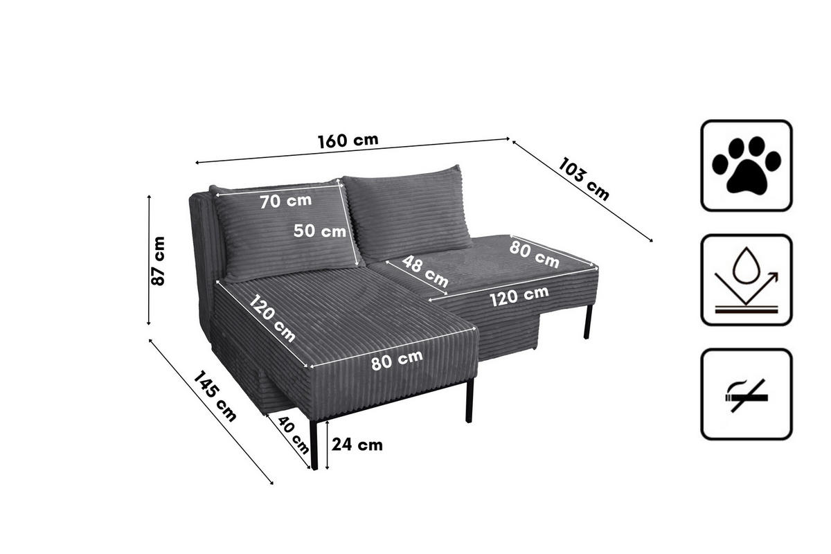 SOFA Mit Schlaffunktion MOOKA 4in1-Multifunktions-System Stoff Velo Dunkelgrau - Dunkelgrau, Holz/Textil (240/87/103cm) - Kaiser Möbel