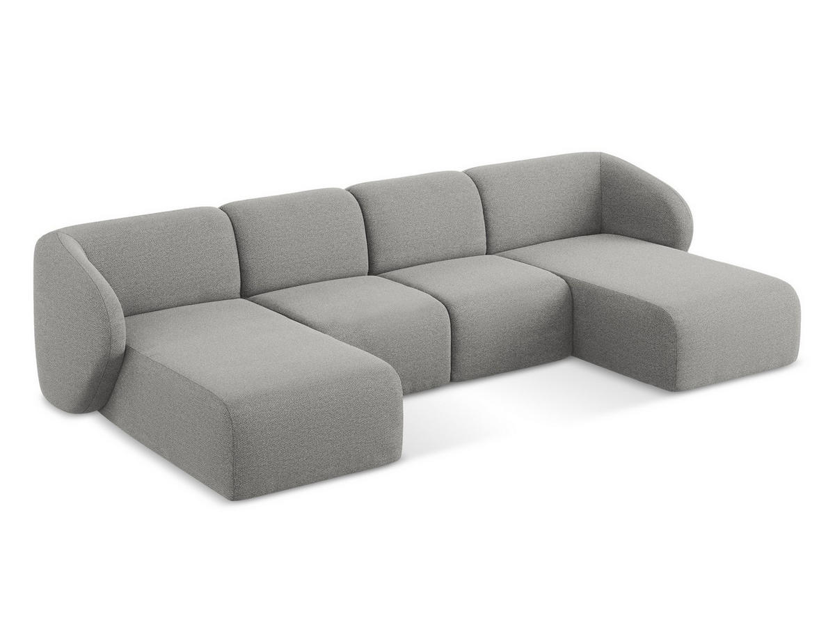 WOHNLANDSCHAFT Bouclé Stoff Grau - Hellgrau/Schwarz, Holzwerkstoff/Kunststoff (370/74/170cm) - Makamii