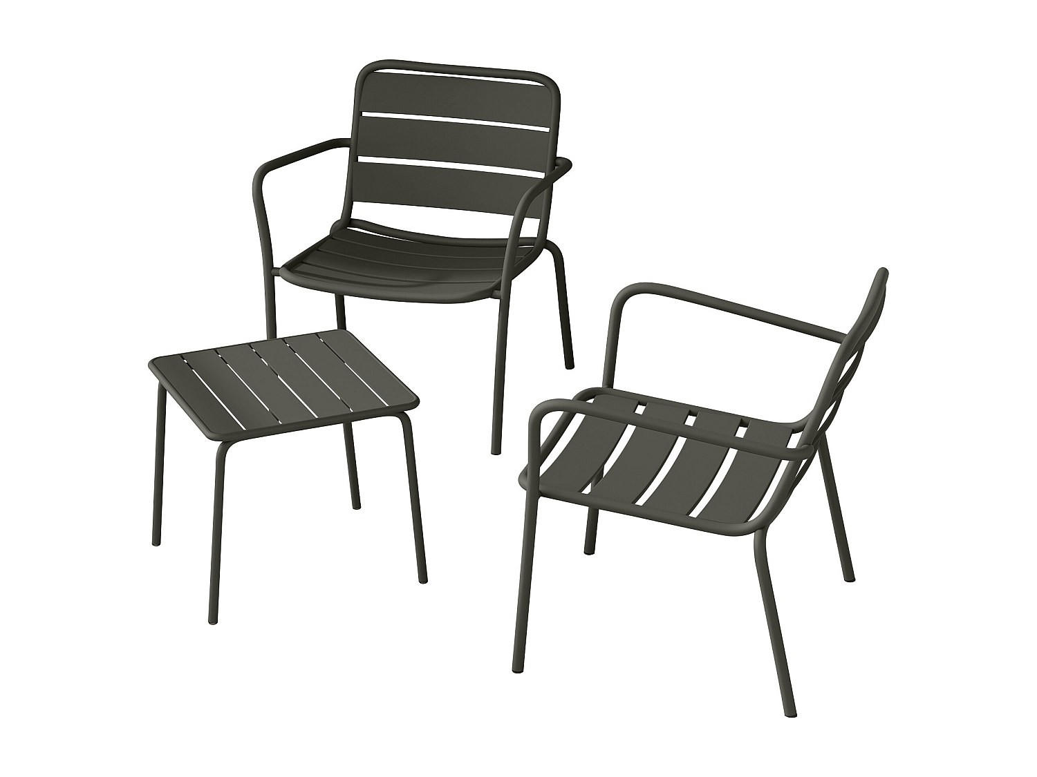 GARTEN-SITZGRUPPE: 2 niedrige, stapelbare Sessel + Beistelltisch quadratisch - Metall - Anthrazitgrau - MIRMANDE von MYLIA - Anthrazit, Metall - Vente-Unique