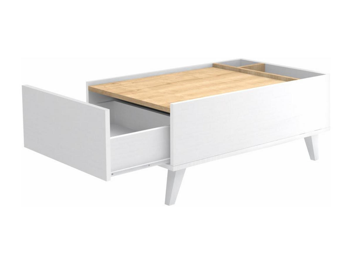 COUCHTISCH mit 1 Schublade & 2 Ablagefächern - Holzfarben & Weiß - ISALIA - Naturfarben, Holz (90/56/40cm) - Vente-Unique