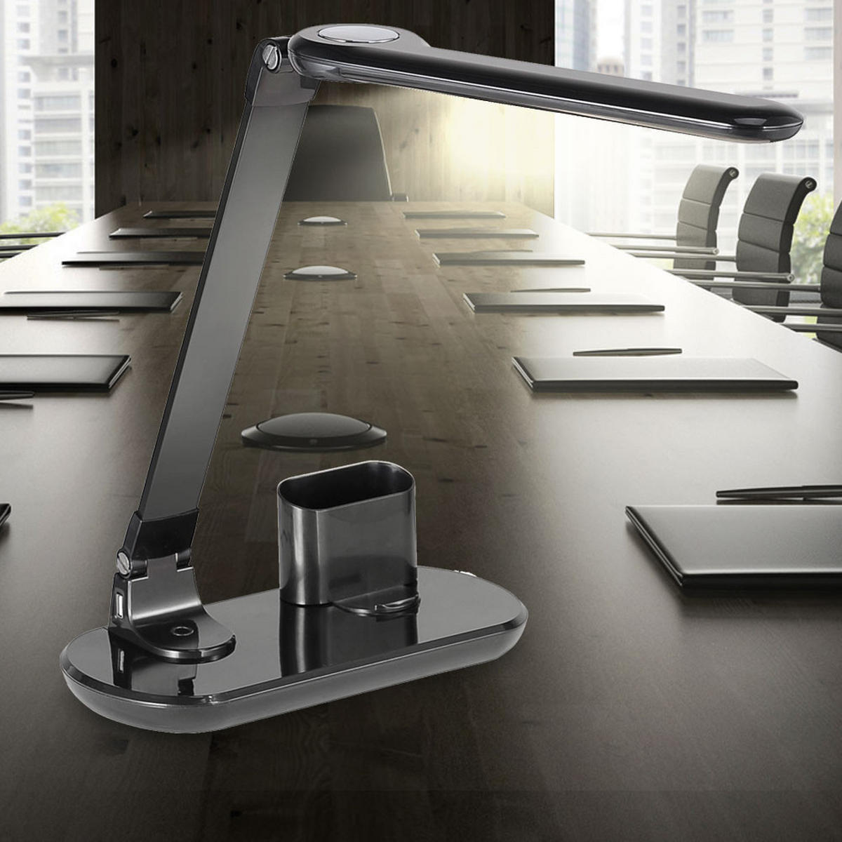 LED TISCHLEUCHTE Schwarz mit verstellbarem Arm - Schwarz, Kunststoff (14/28/72cm)