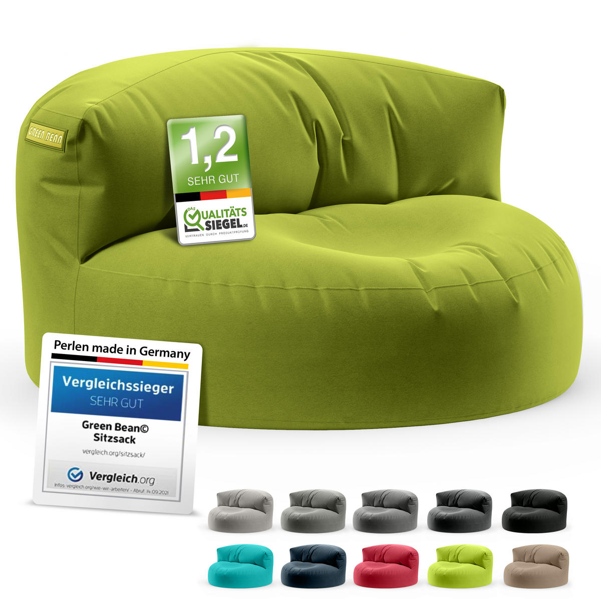 INDOOR OUTDOOR SITZSACK Lounge Sofa - Grün, Textil (90/50/50cm) - Green Bean