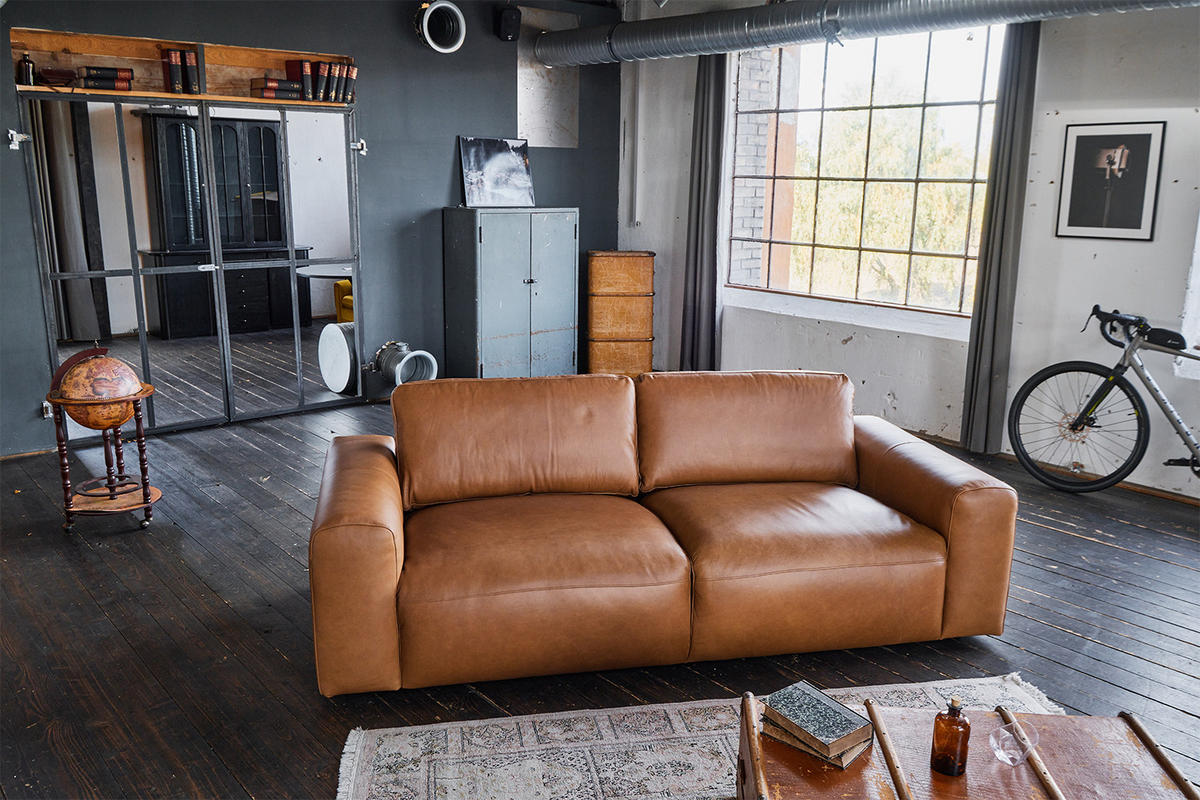 SOFA BODHI Braun Leder - Dunkelbraun/Schwarz, Leder/Kunststoff (242/80/110cm) - KAWOLA