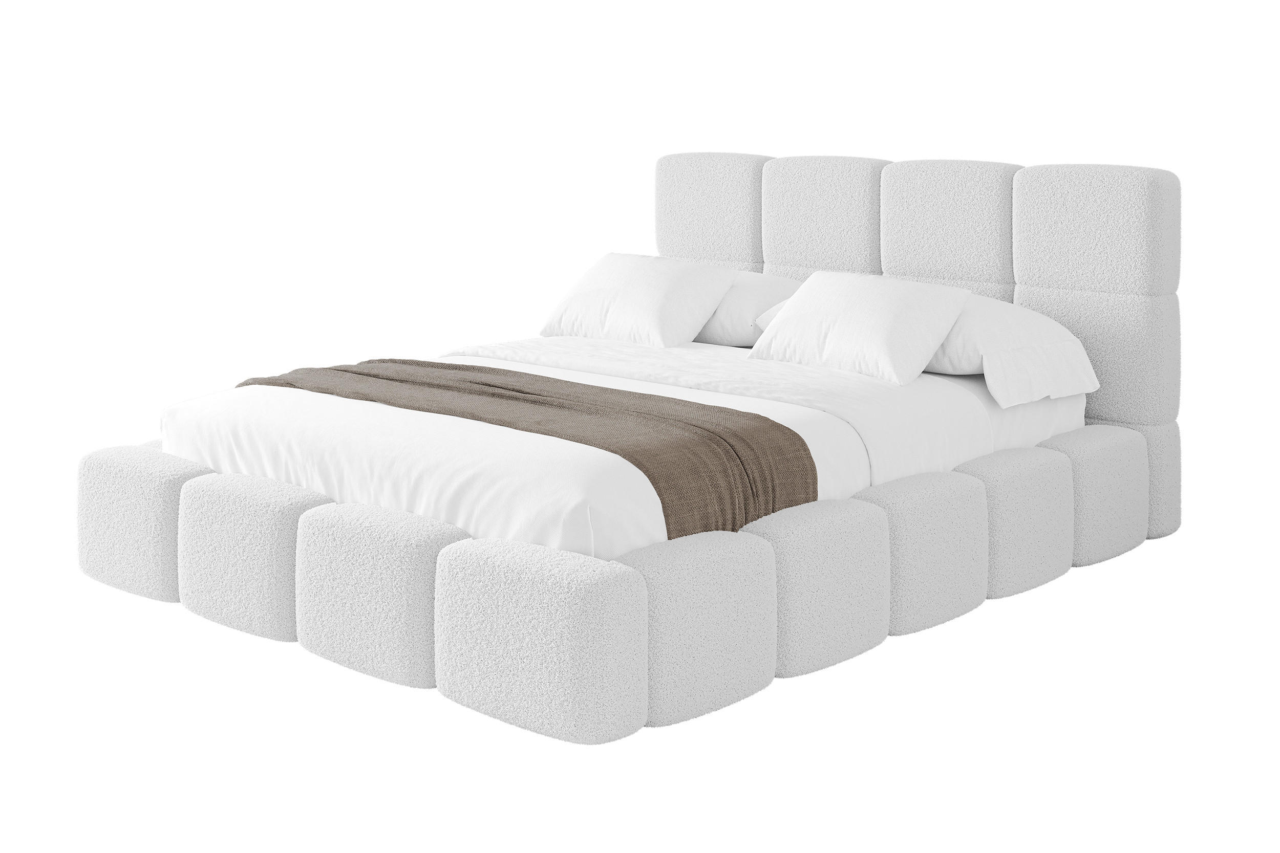 POLSTERBETT mit Bettkasten und Lattenrost mit Kopfteil, Boxbett ohne Matratze, mit Stauraum - NATA 180x200 Weiß - Weiß, Holzwerkstoff/Textil (180/200cm) - ALTDECOR