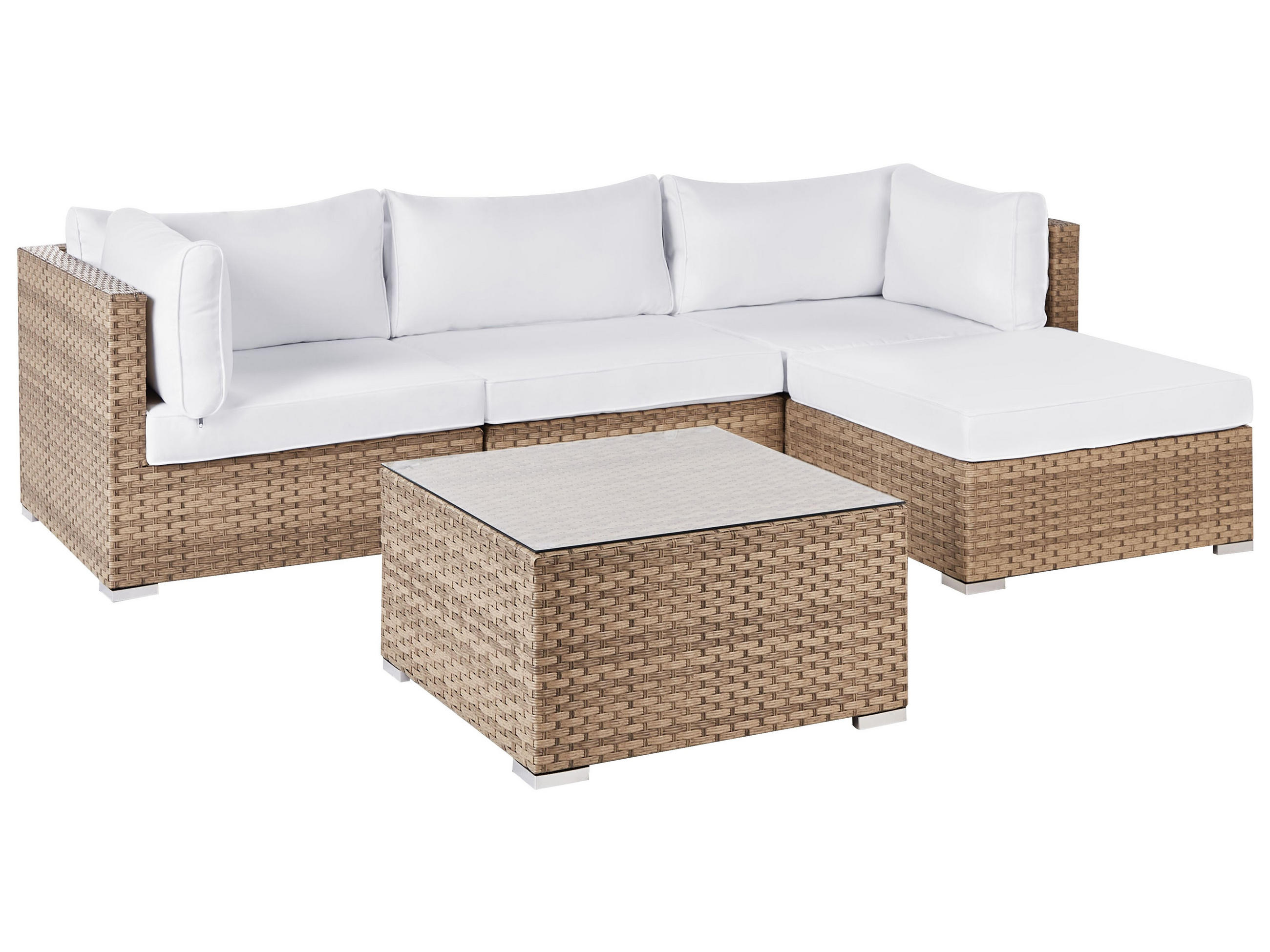 LOUNGE-SET 4-Sitzer Naturfarben Sano - Weiß/Naturfarben, Kunststoff - Beliani