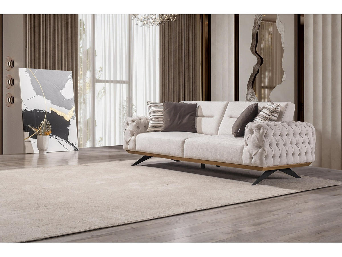 SOFA Havana 2-Sitzer Samt Creme - Beige, Textil/Metall (195/87/95cm) - Villa Möbel