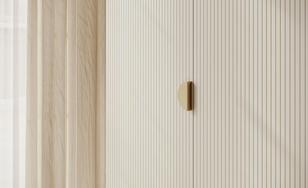 KLEIDERSCHRANK Moonir Greige 150 cm - Taupe/Goldfarben, Holzwerkstoff/Metall (150/200.5/57cm) - Selsey
