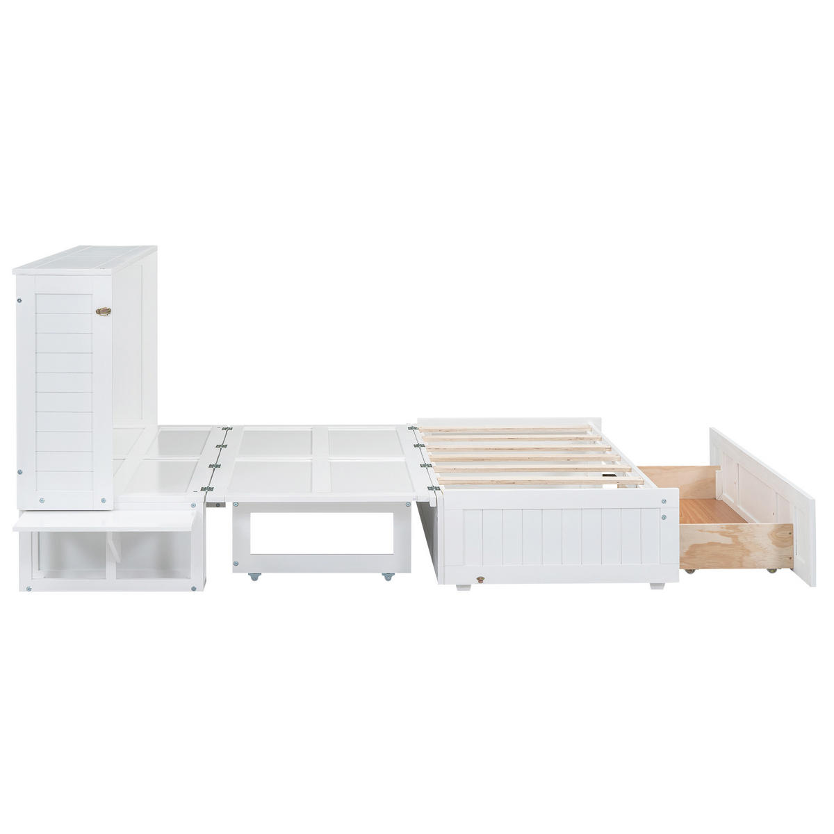 SCHRANKBETT Mobiles 140/200 cm Weiß mit Schublade und Regal - Weiß, Holz (140/200cm) - OKWISH