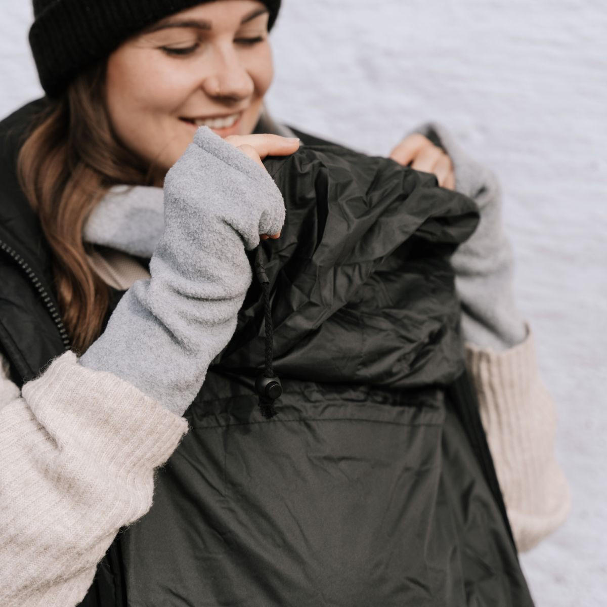 TRAGEZUBEHÖR Fleece Schalkragen und Stulpen - Anthrazit, Textil (1/0.5/30cm) - Hoppediz