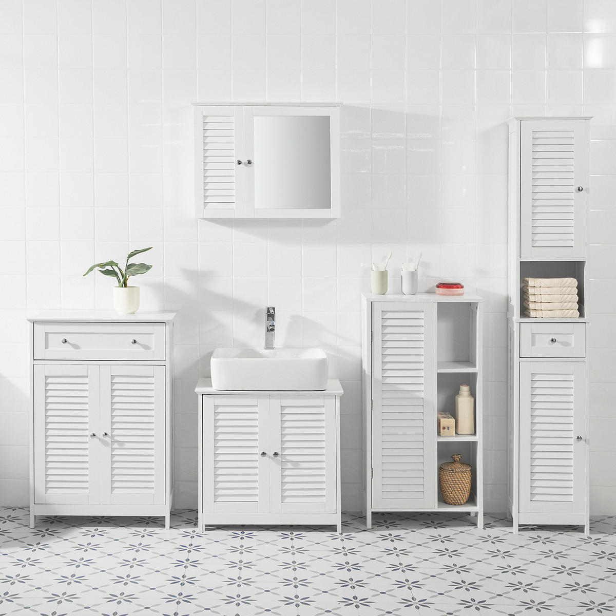 BADEZIMMERSCHRANK Weiß - Weiß, Holzwerkstoff (48/96/24cm) - SoBuy