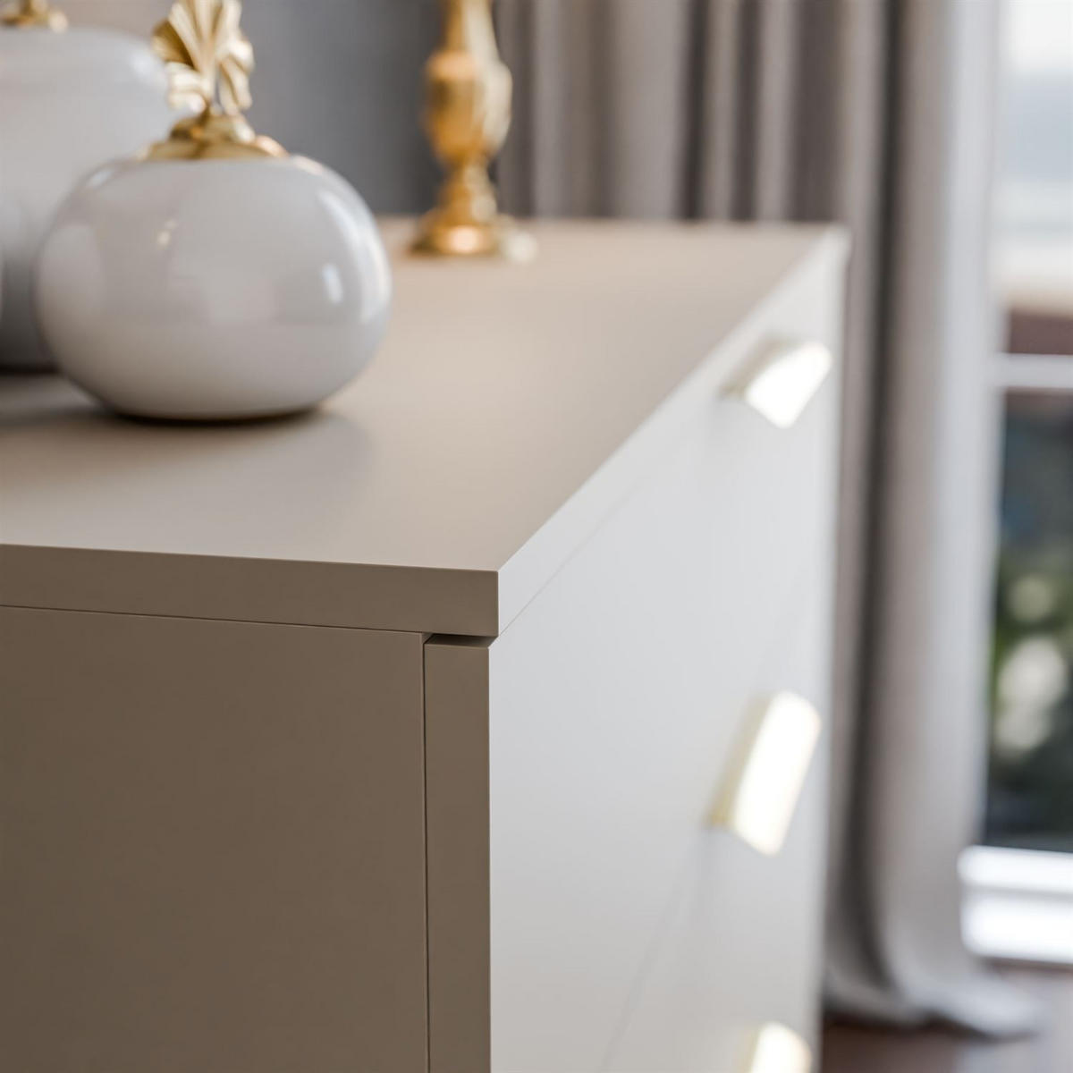 KOMMODE LINA KASCHMIR 95 LED auf hohen Beinen Gold Chrom - Kaschmir, Holzwerkstoff (95/84/40cm) - Lookway