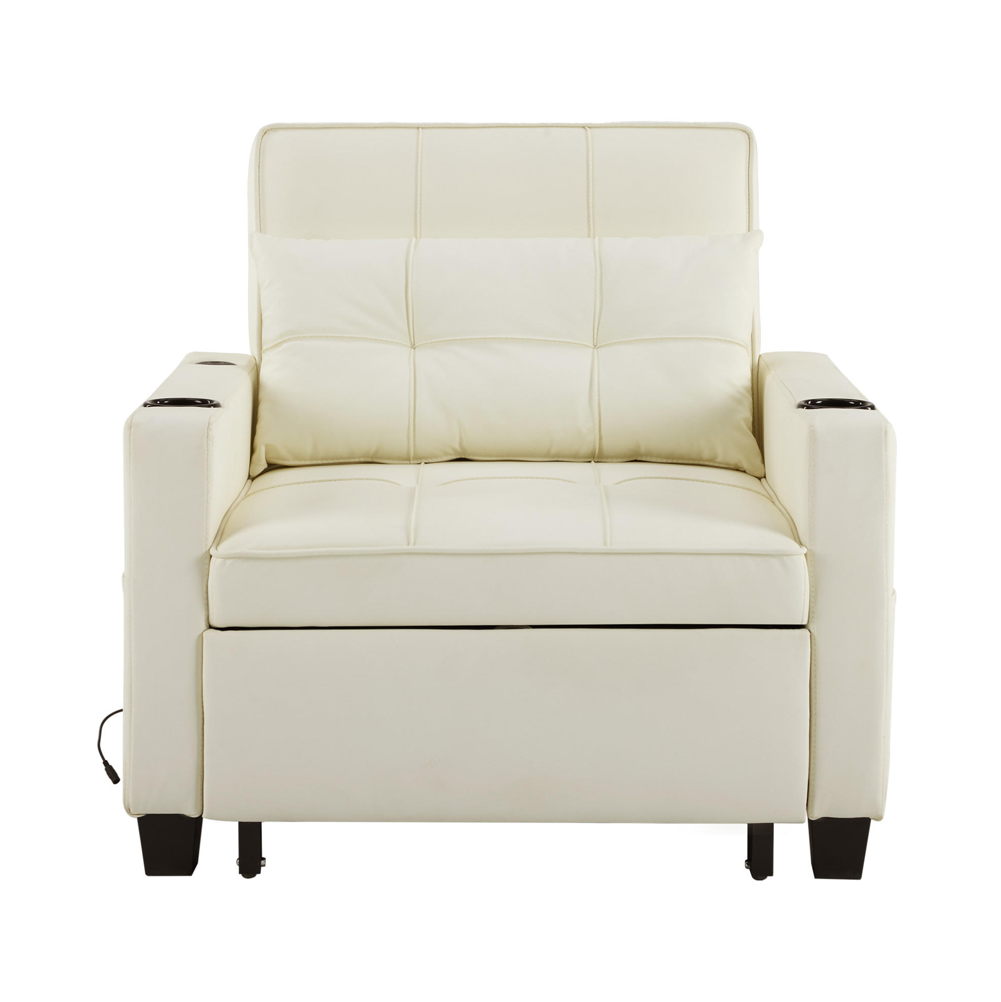 SCHLAFSESSEL 3-in-1 74/87/84 cm mit verstellbarer Rückenlehne, USB-Anschluss und Getränkehaltern, Weiß - Weiß, Holz (74/84/87cm) - Redom