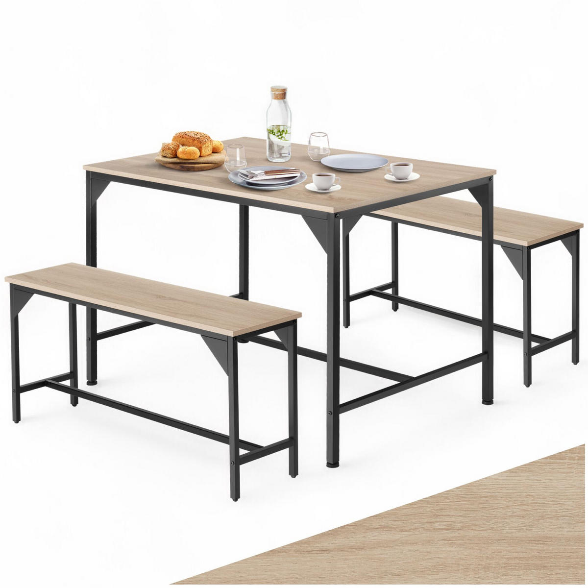 SITZGRUPPE Bolton, mit höhenverstellbaren Kunststofffüßen, Industrial Holz hell, Eiche Sonoma - Naturfarben, Holz (130/75/100cm) - tectake