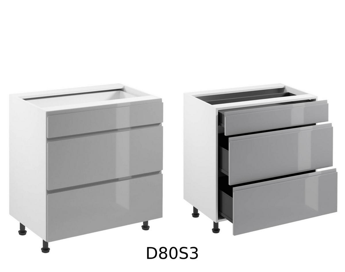 ECKKÜCHE 280 x 220 cm – Aspen KA3-M280 - in Grau/Hochglanz - Grau, Holz (500/212/58cm)