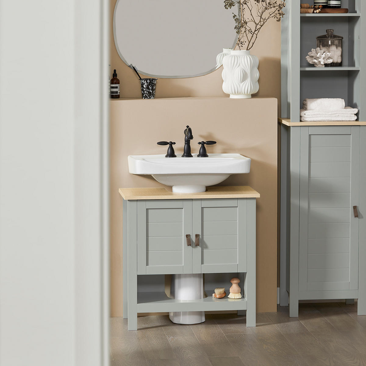 WASCHBECKENUNTERSCHRANK Grau - Grau, Holzwerkstoff (60/60/30cm) - SoBuy