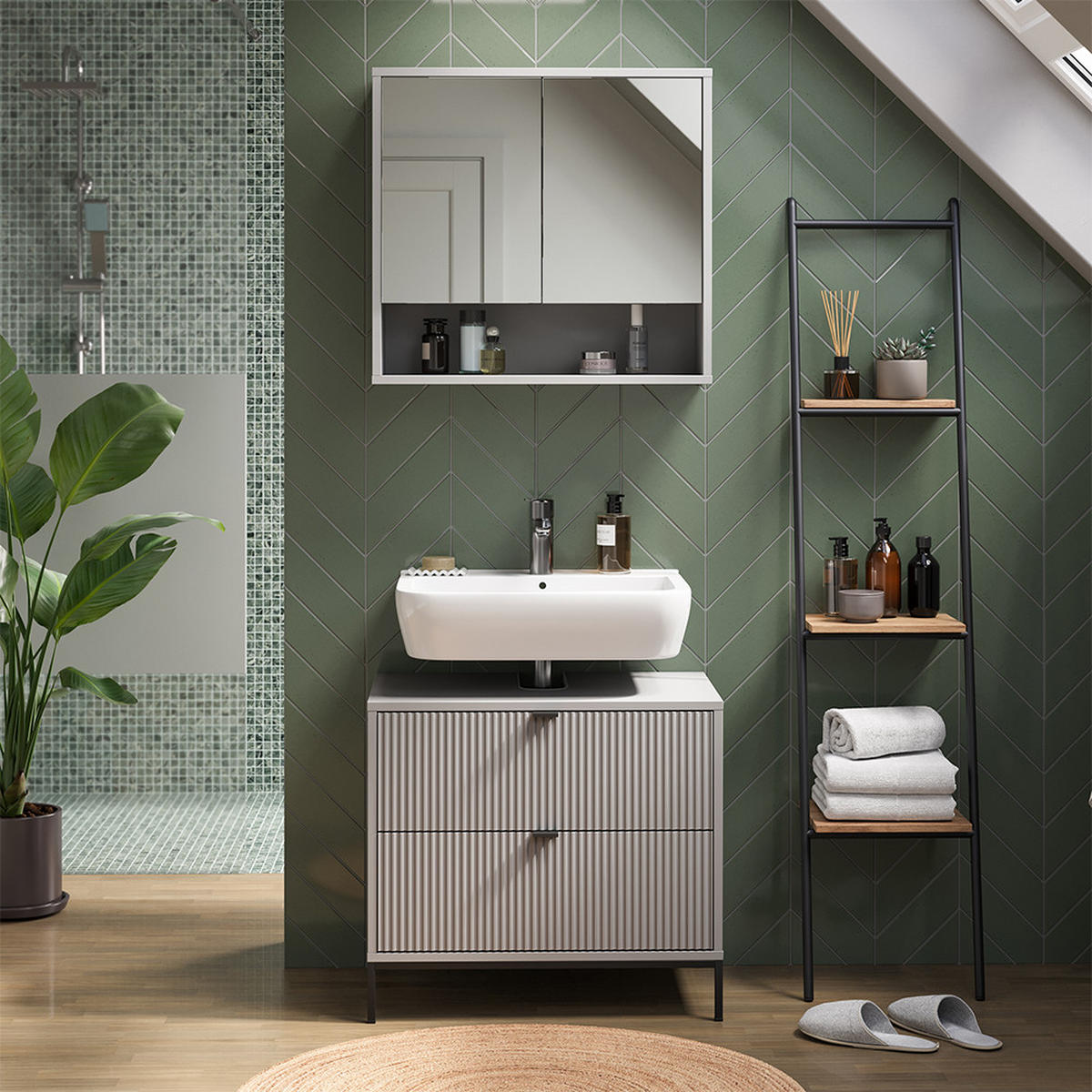 WASCHBECKENUNTERSCHRANK Eliza Grau 70 x 63 cm mit 2 ausziehbaren Schubladen - Grau, Holzwerkstoff (70/63/45.1cm) - Vicco