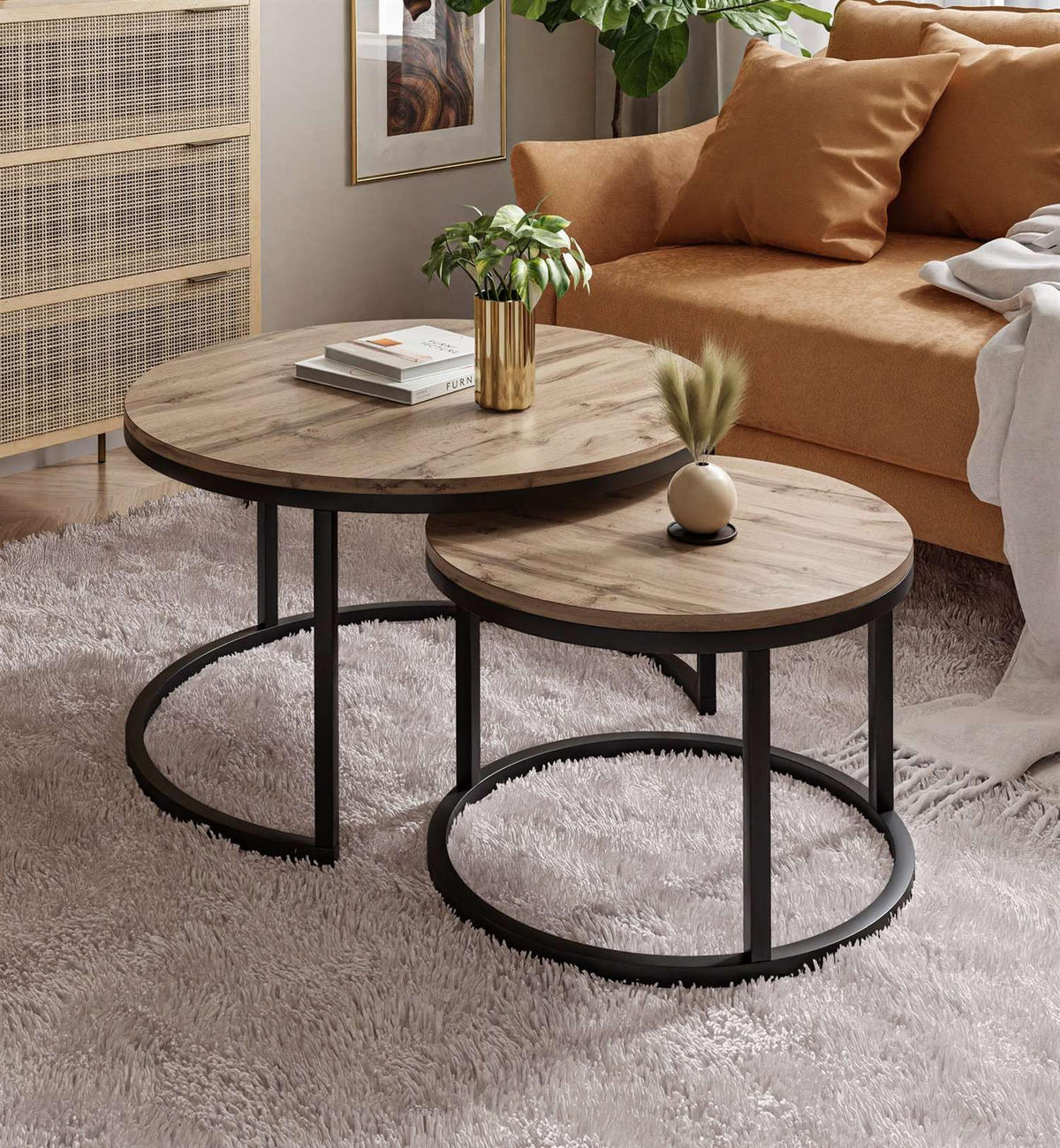 COUCHTISCH CIRI 2-in-1 Eichenholz Wotan - Schwarz, Holzwerkstoff (80/80/48cm) - Lookway