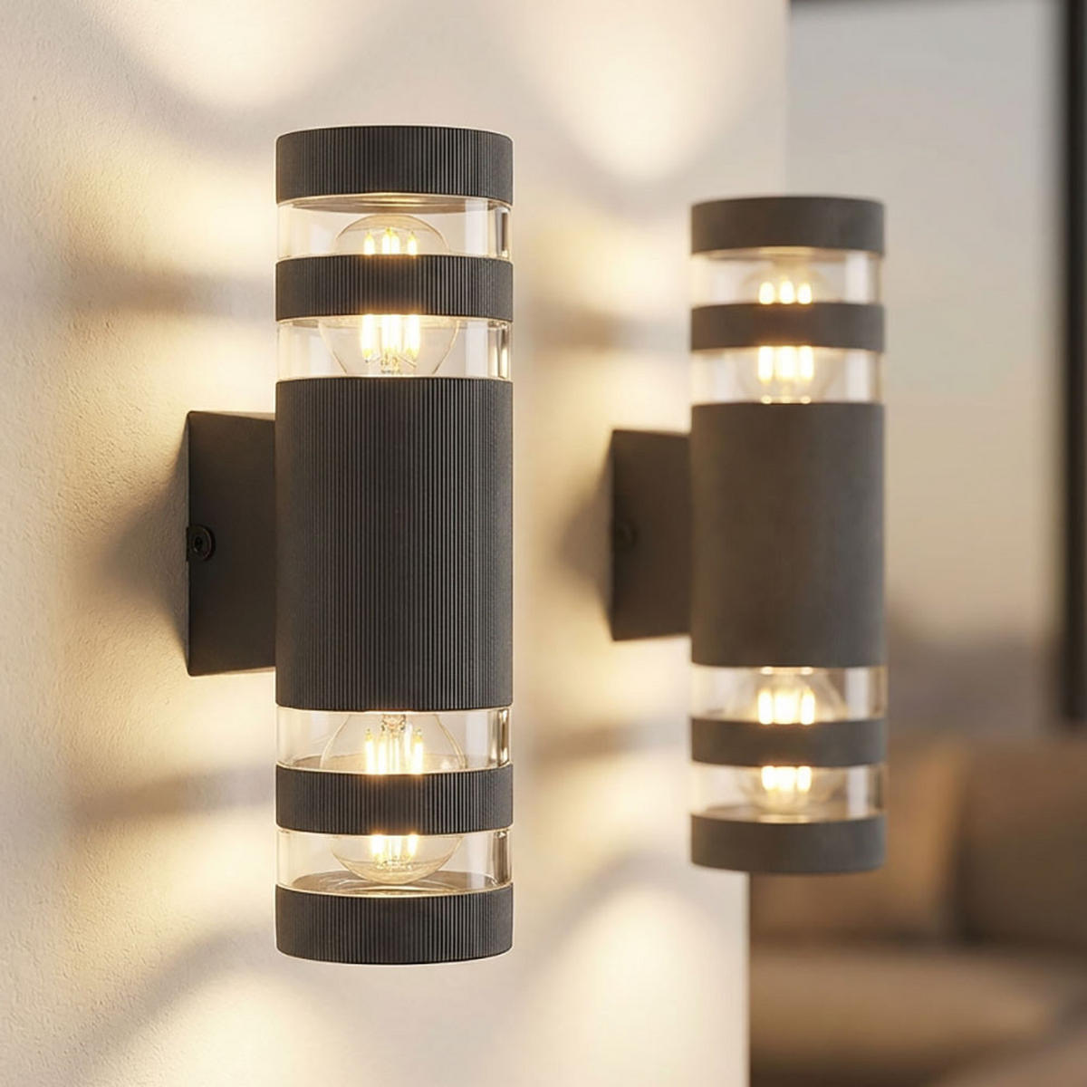WANDLEUCHTE HAYES Glas Anthrazit, 2-flammig, 2er Set - Anthrazit, Glas (6.5/22/22cm) - Globo Lighting