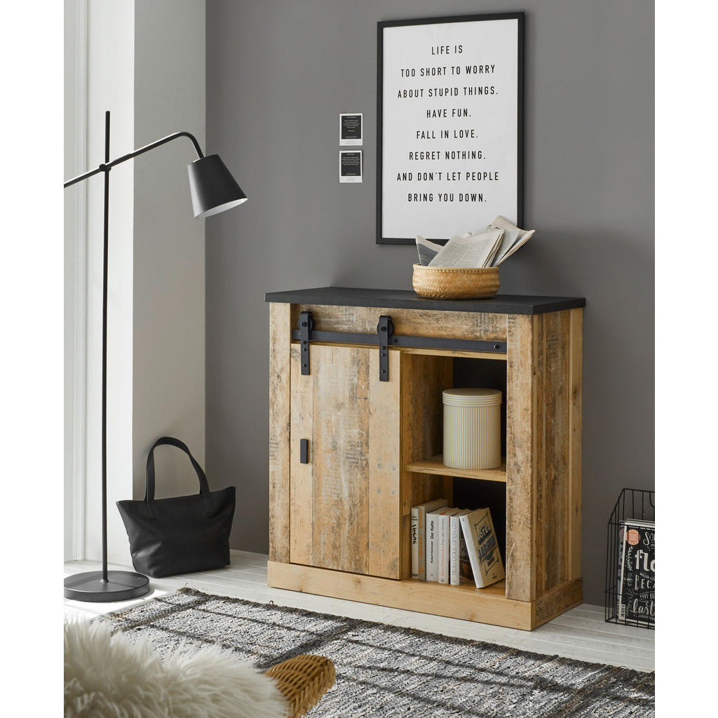 Thumbnail - Furn.Design Büromöbel-Set, Eiche, Anthrazit, Metall, Nachbildung,Altholz, 2 Fächer, Kufe, 220x91x60 cm, FSC 100%, Arbeit...