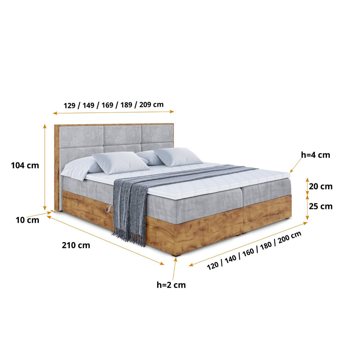 BOXBETT mit Matratze H4 und Lattenrost - LOLLI1 - 200x200 - Hellgrau - Grau, Holzwerkstoff/Kunststoff (200/200cm) - ALTDECOR