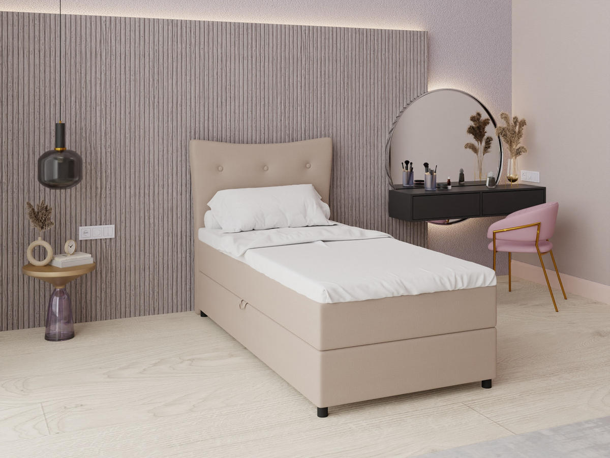 BOXBETT Nevada 100x200 cm Polsterbett mit hochwertiger Bonell-Matratze und Topper - cappuccino - Cappuccino, Holz (100/200cm) - Panda Möbel