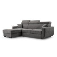 ECKSOFA CASTELLO Grau Plüsch-Stoff mit Schlaffunktion - Grau, Holz (236/165cm) - MASSENO