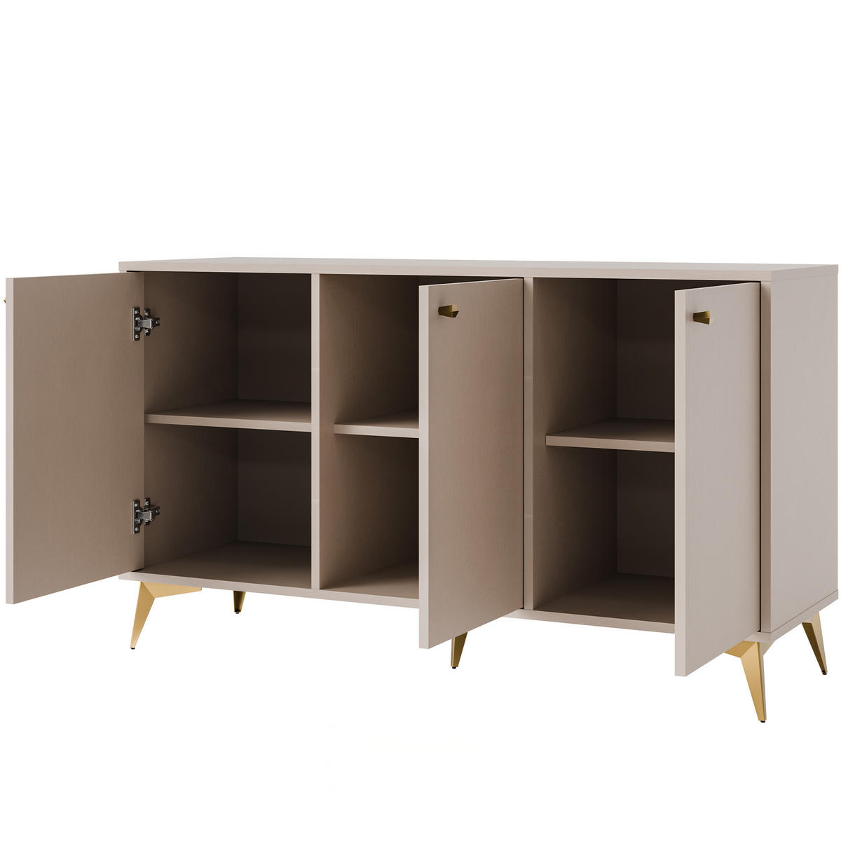 KOMMODE FLOREN, Creme/Gold - Creme, Holzwerkstoff/Metall (124.5/72.4/40.8cm) - KONSIMO®