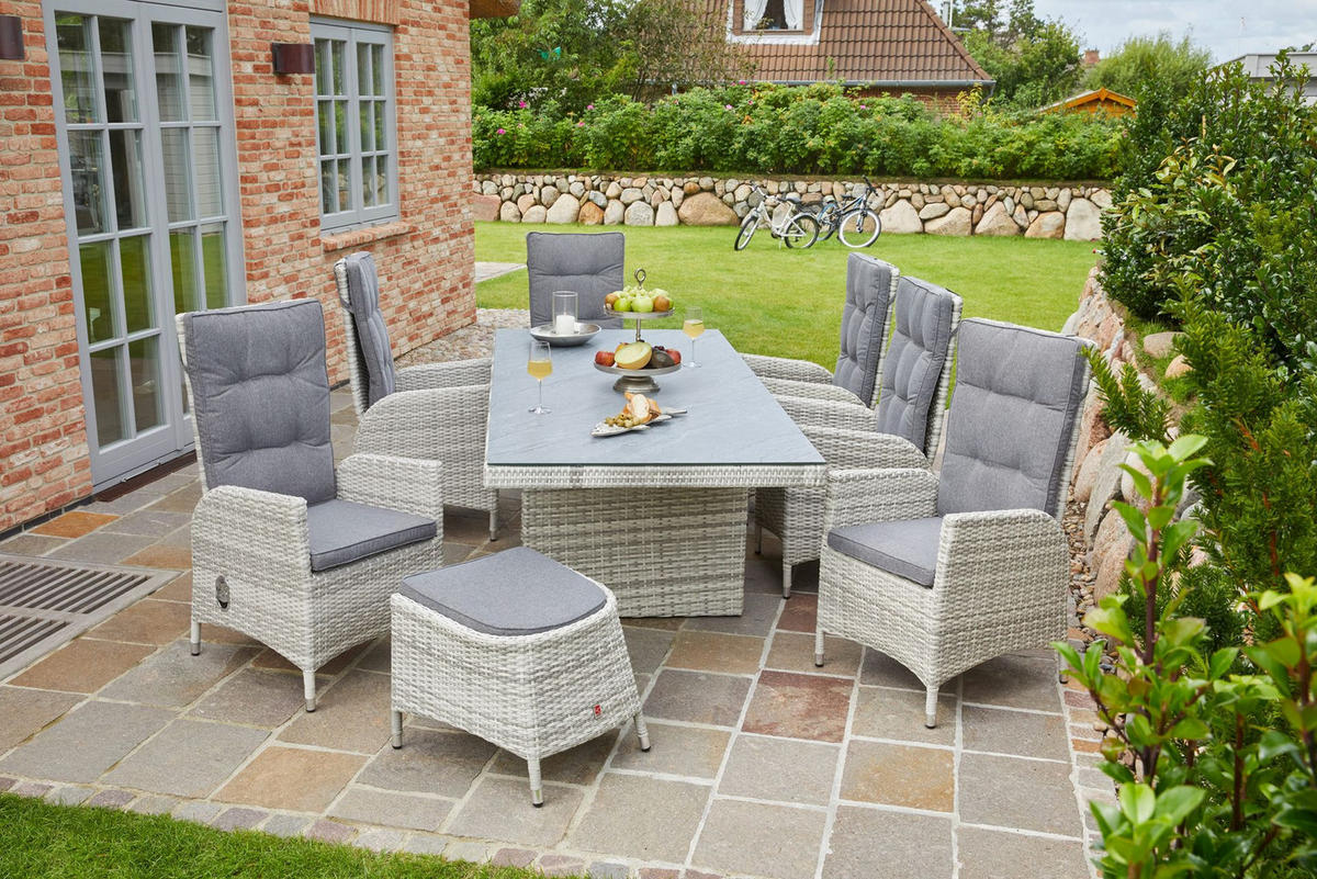 GARTENTISCH Boston 192x90x75cm, Glas-Keramik, Weiß-Grau - Grau, Keramik (90/192/75cm) - dasmöbelwerk