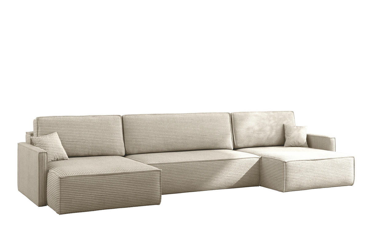 ECKSOFA Carlos Mit Schlaffunktion und Bettkasten Elegante Stoff Poso Beige - Beige, Holz/Textil (348/142cm) - Kaiser Möbel