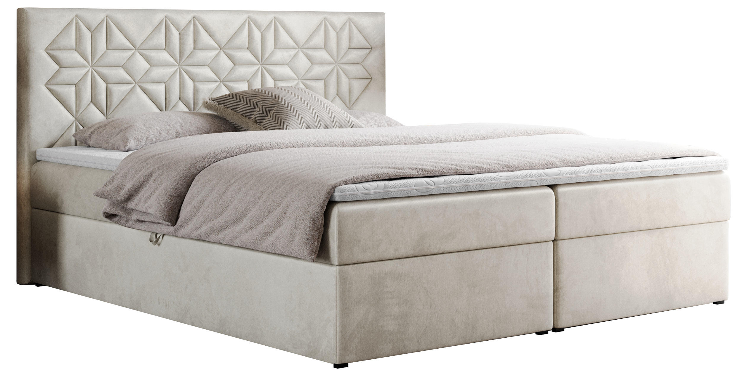 BOXBETT LEILA 160/200 Beige Velvet - H3 - Beige, Holz/Textil (160/200cm) - MKS