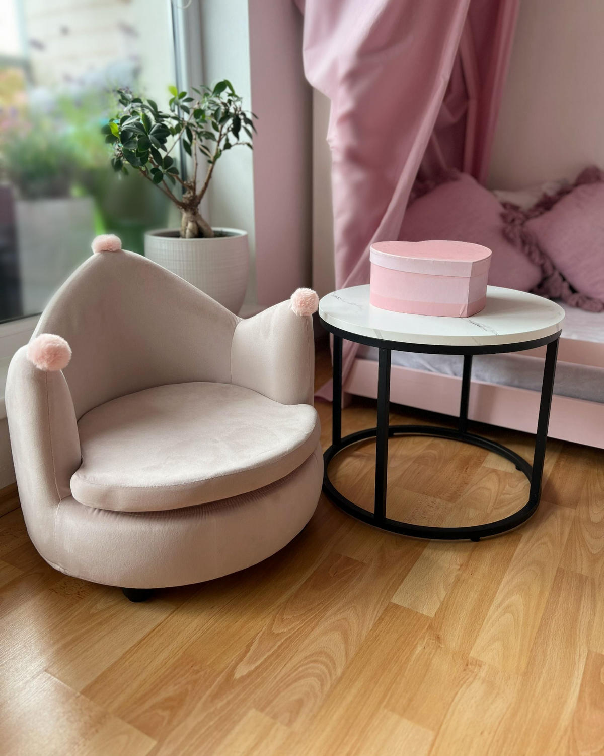 FOTOLIU PENTRU COPII roz Vega - roz aprins/negru, material textil (50/47/44cm) - Beliani