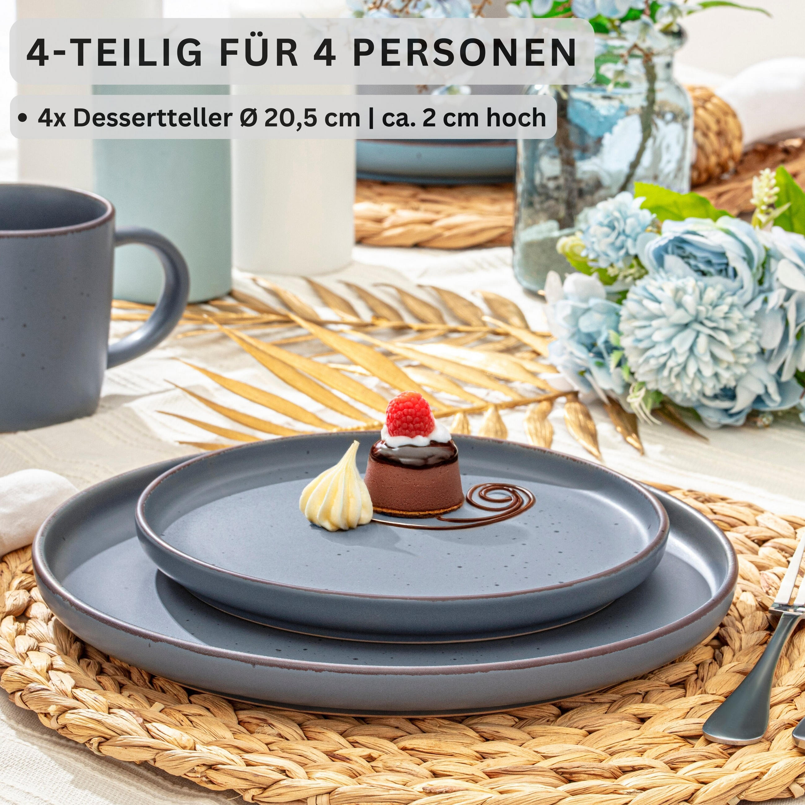 DESSERTTELLER BOMBAY GRAPHIT - 4 teilig aus Steingut - Grau, Stein (20.5cm) - Sänger