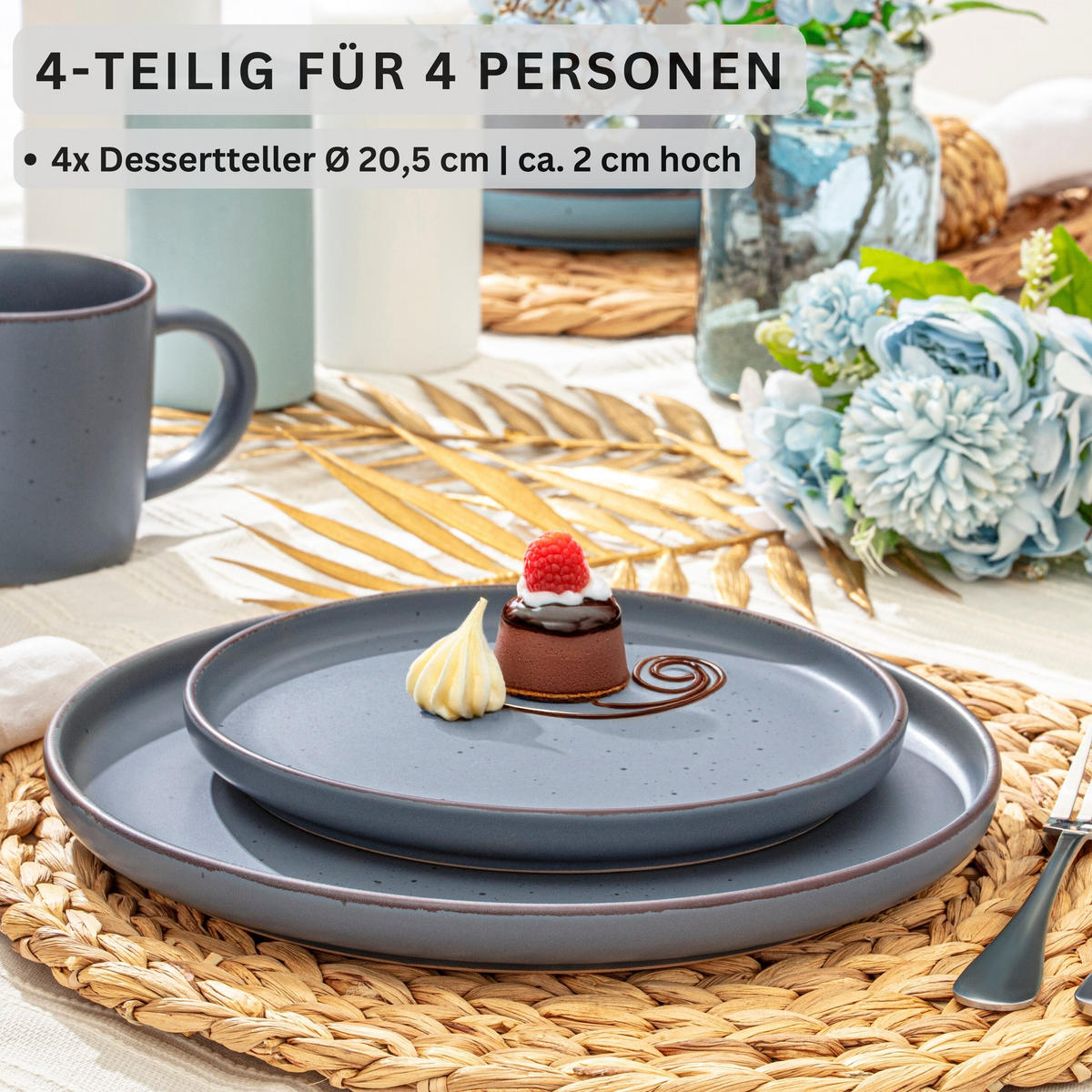DESSERTTELLER BOMBAY GRAPHIT - 4 teilig aus Steingut - Grau, Stein (20.5cm) - Sänger