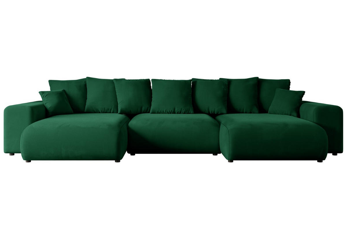 WOHNLANDSCHAFT mit Schlaffunktion und Bettkasten ESKAR-U -352x165x84cm Grün Velours - Schwarz/Grün, Holzwerkstoff/Kunststoff (352/84/165cm) - ALTDECOR