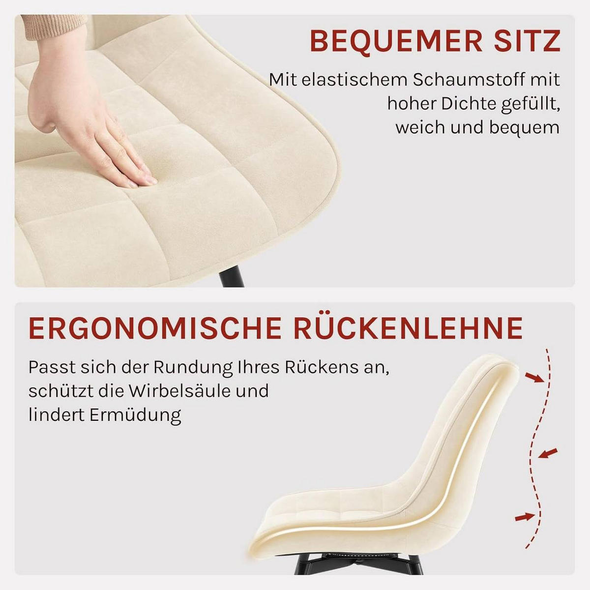 ESSZIMMERSTUHL 2er Set, aus Samt, Beige - Beige/Schwarz, Textil/Metall (46/83.5/60.5cm) - Woltu