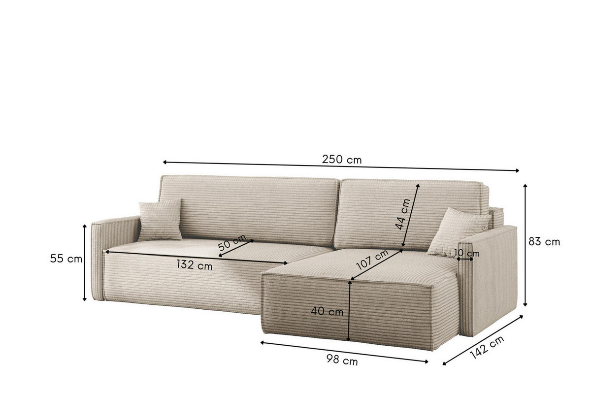 SCHLAFSOFA Carlos, Ecksofa L-Form mit schlaffunktion und bettkasten Stoff Poso Beige Rechts - Beige, Holz (250/83/142cm) - Kaiser Möbel