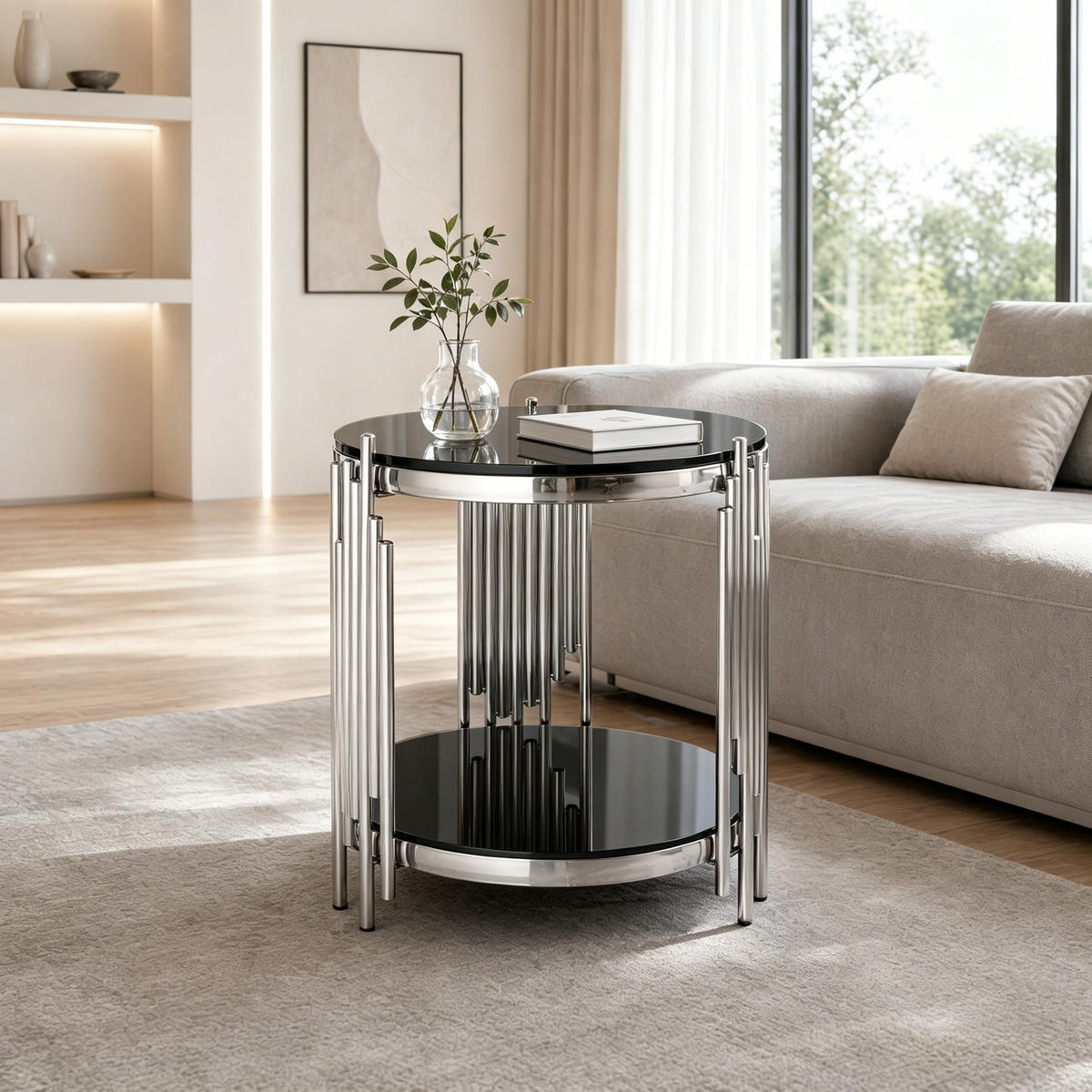 BEISTELLTISCH Schwarz-Silber 45/45/55 cm - Schwarz, Metall (45/45/55cm) - PANGIVO