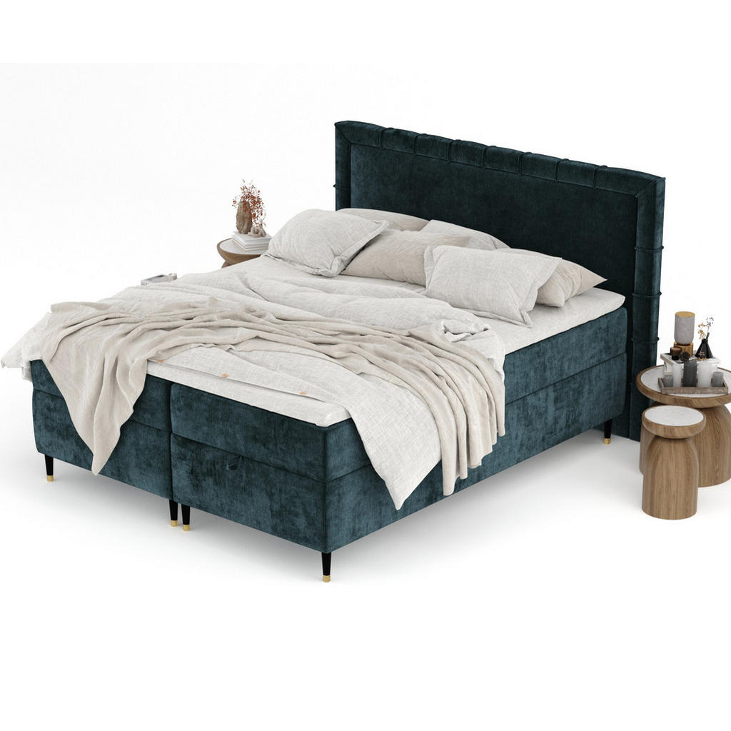 Thumbnail - Maison de Reve Boxbett, Türkis, Textil, Buche, Kiefer, H3, Höhe ca. 19 cm, 140x200 cm, Oeko-Tex® Standard 100, FSC 100%,...