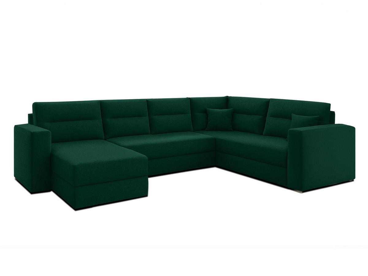 WOHNLANDSCHAFT Lovere Dunkelgrün 314/217/90 cm mit Schlaffunktion Bettkasten Wohnzimmer - Dunkelgrün/Schwarz, Kunststoff/Textil (314/90/217cm) - AX Living