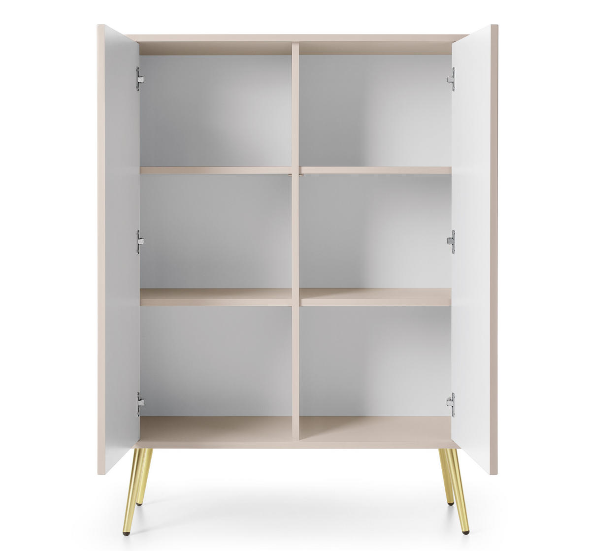 HIGHBOARD Salvia 2T Beige, Gold 103/129/39 cm – mit geriffelten Fronten und hohen Beinen - Beige/Goldfarben, Holzwerkstoff/Metall (103/129/39cm) - AX Living