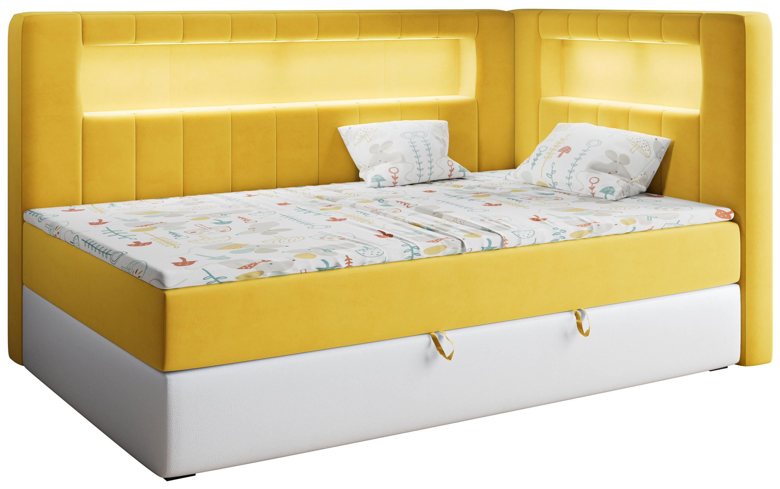 MKS Boxspringbett Gelb, Weiß 90x200 cm