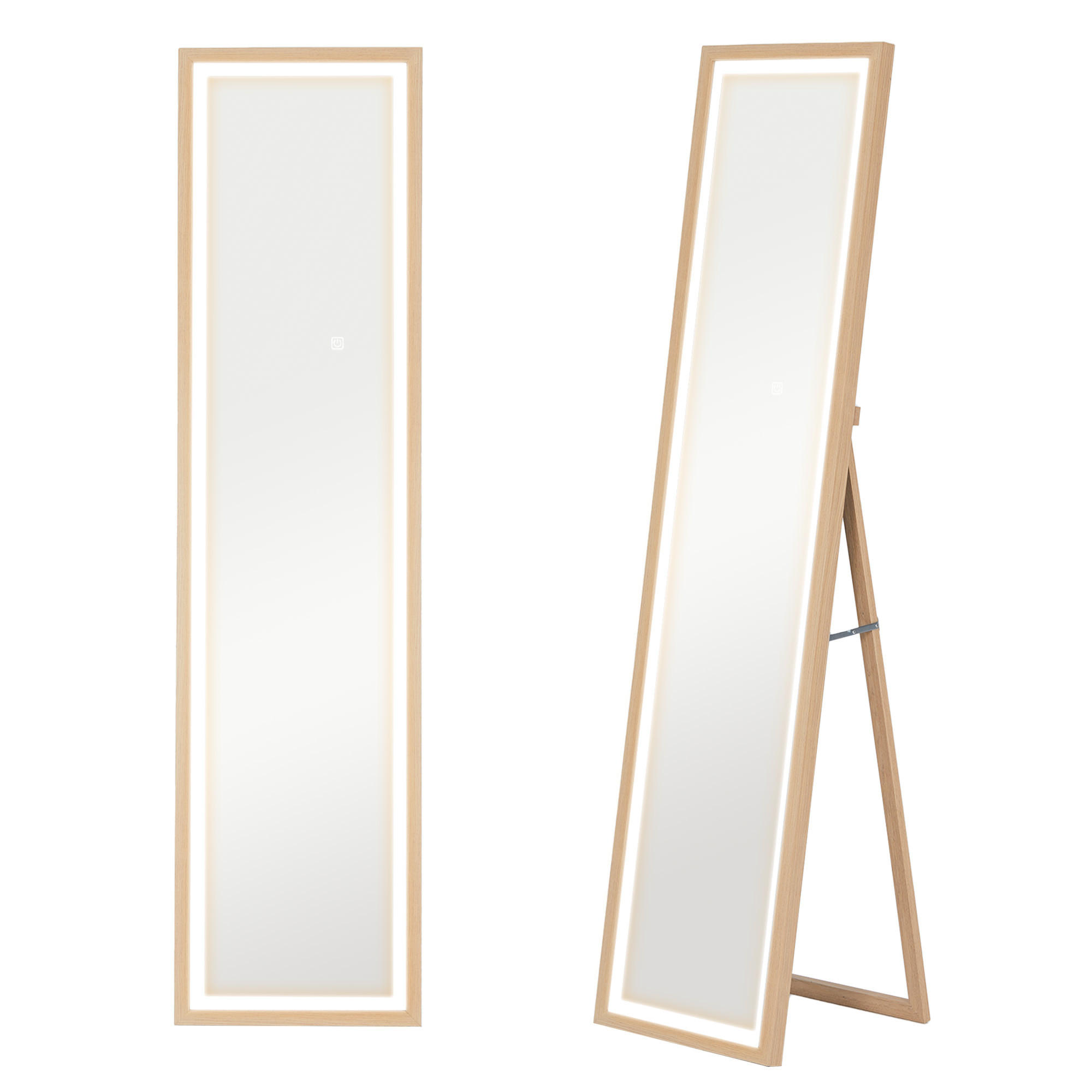 GANZKÖRPERSPIEGEL 40 x 160 cm Standspiegel mit LED-Lichte, Eiche - Eichefarben, Glas (40/160/5cm) - HOMCOM