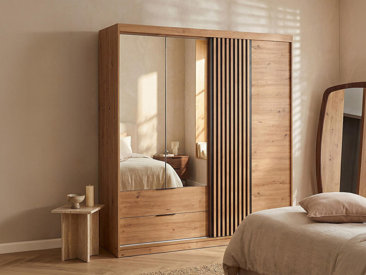 KLEIDERSCHRANK - 203 cm x 60 cm - Holz, Platte - Naturfarben Hell SIDOVIA - Naturfarben, Holz (203/213/60cm) - Vente-Unique