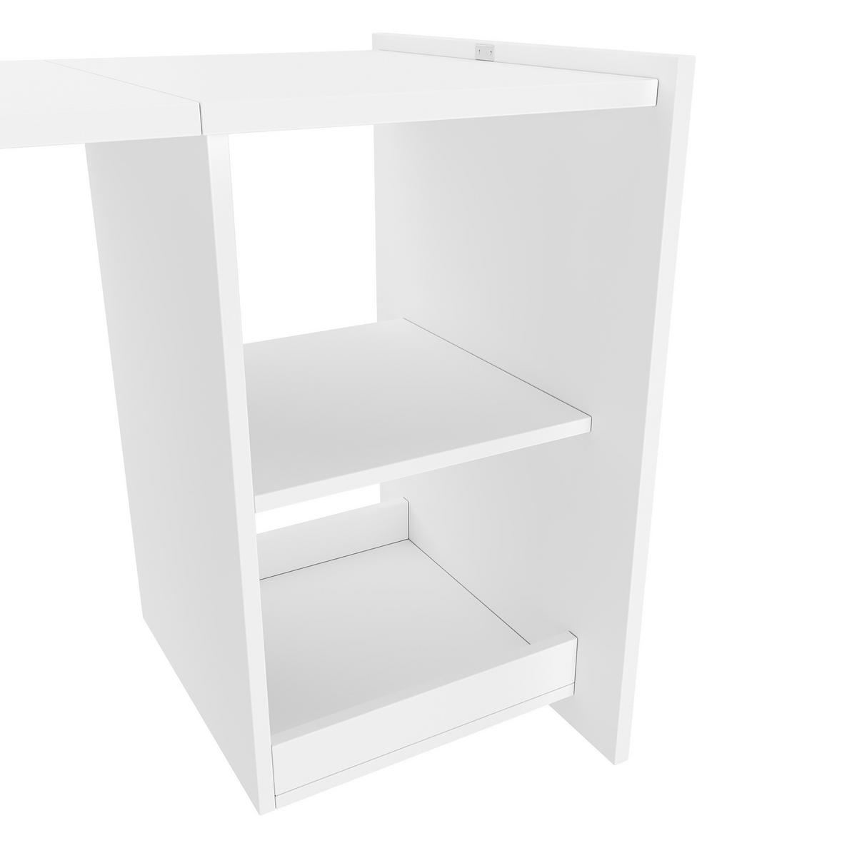 KLAPPTISCH 2-in-1 126 x 55 x 75 cm Weiß mit 4 offenen Fächern - Weiß, Holz (126/55/75cm) - Meubliv