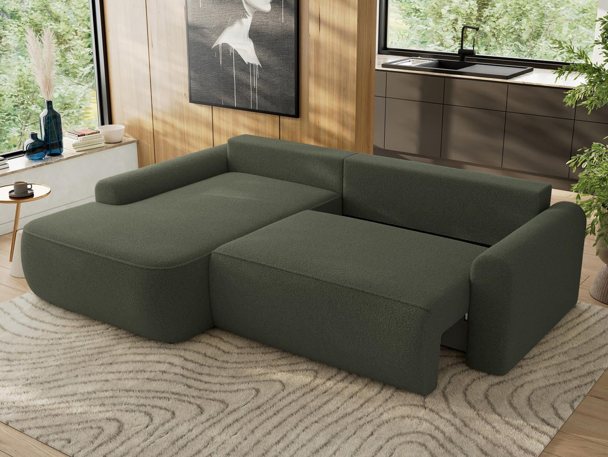 ECKSCHLAFSOFA CUBO L Dunkelgrün Boucle - links - Dunkelgrün/Schwarz, Kunststoff/Textil (273/187cm) - MKS