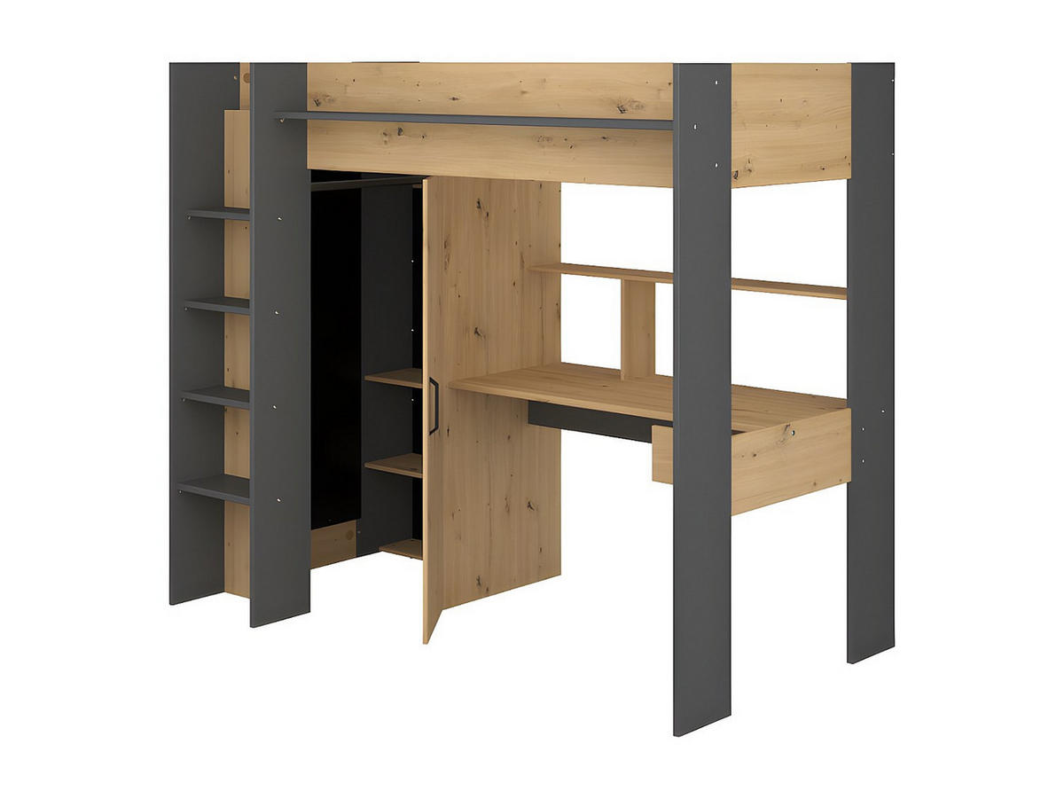 HOCHBETT Heavy 1 von Parisot Jugendbett 90 x 200 cm in Artisan Eiche und Schwarz komplett Set - Braun, Holz/Holzwerkstoff (90/200cm) - Vente-Unique